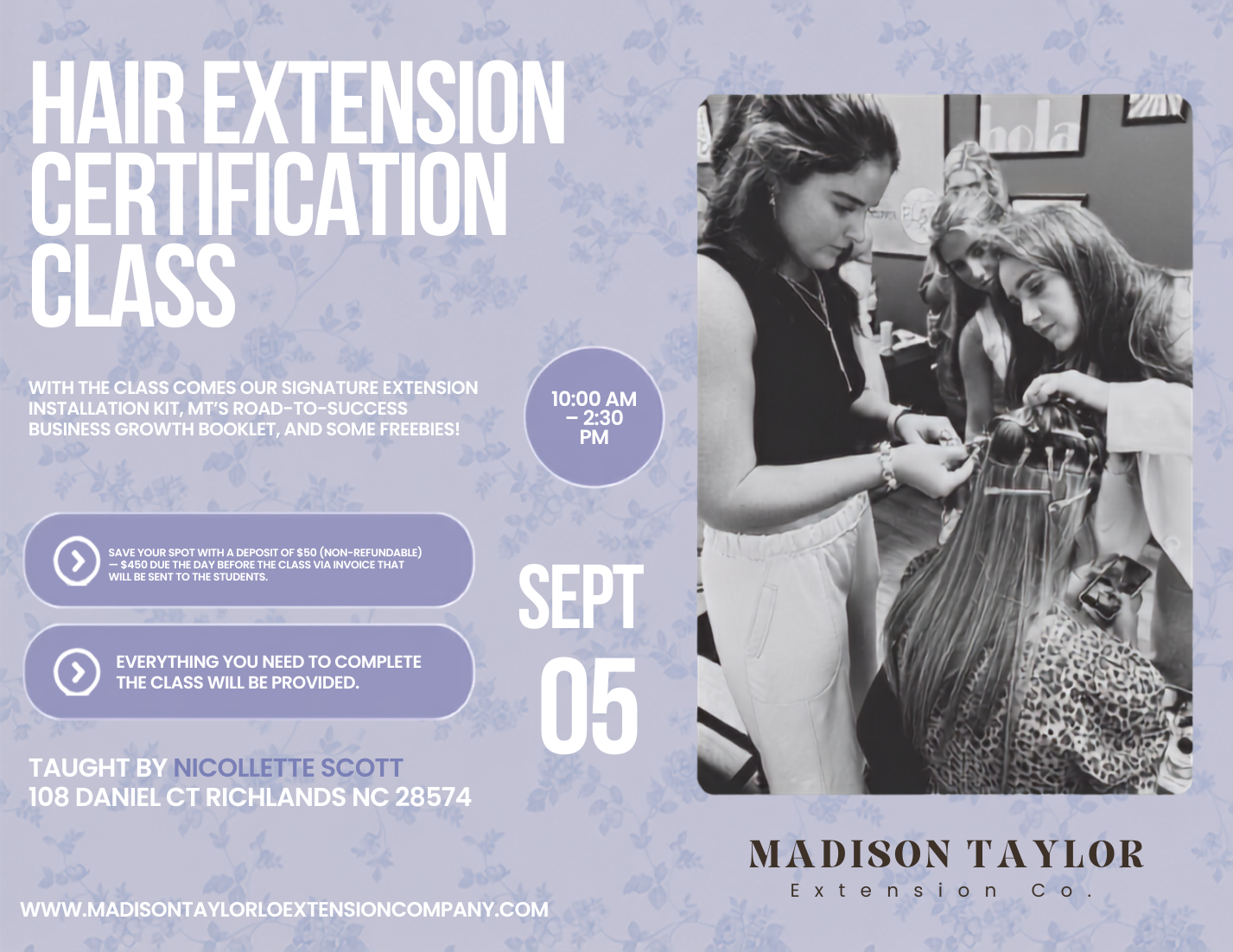 Richlands, NC Hair Extension Certification Class Deposit (Sept 5th)
